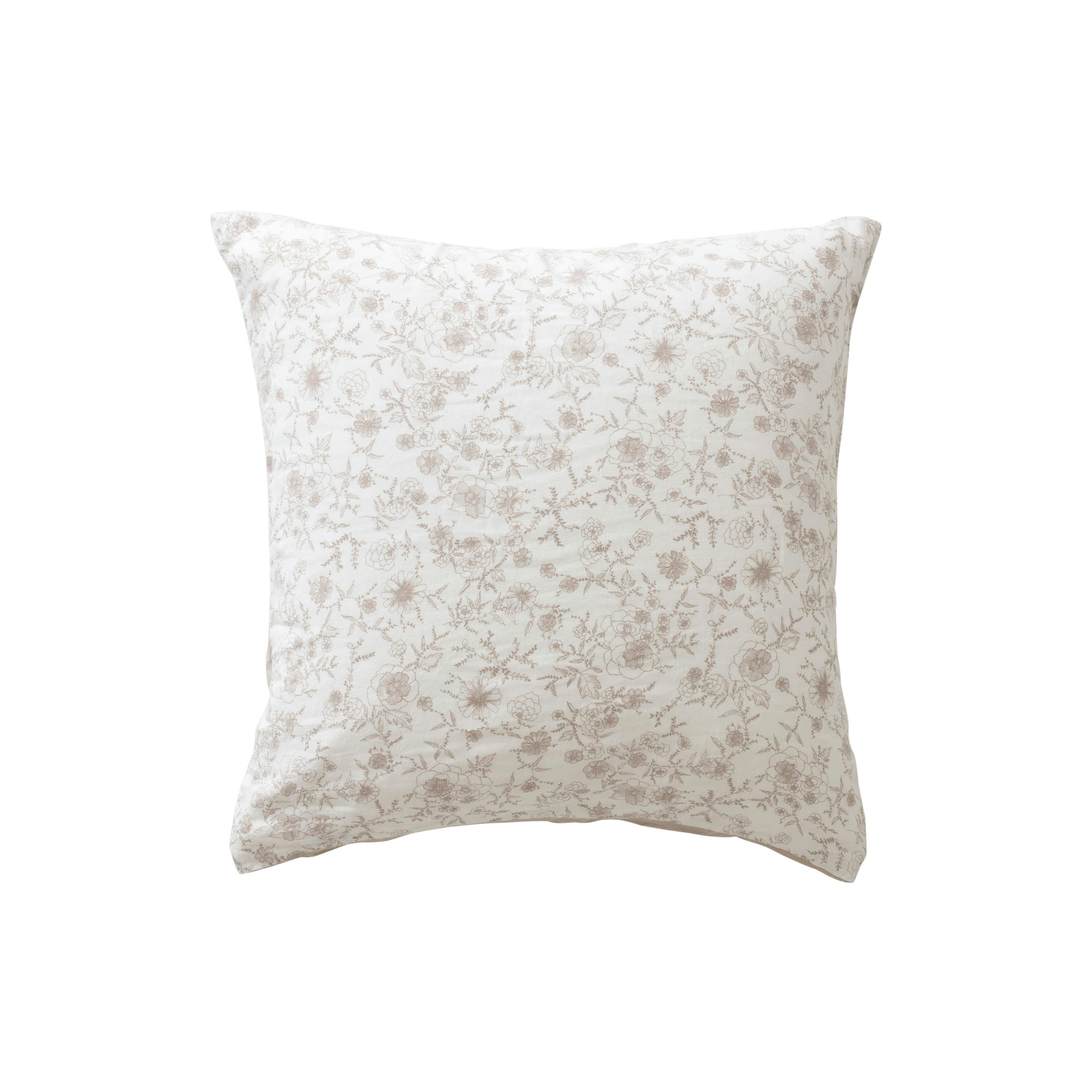 SONGE - Taie d'oreiller carrée lin lavé Grege Floral uni beige 64 x 64 cm