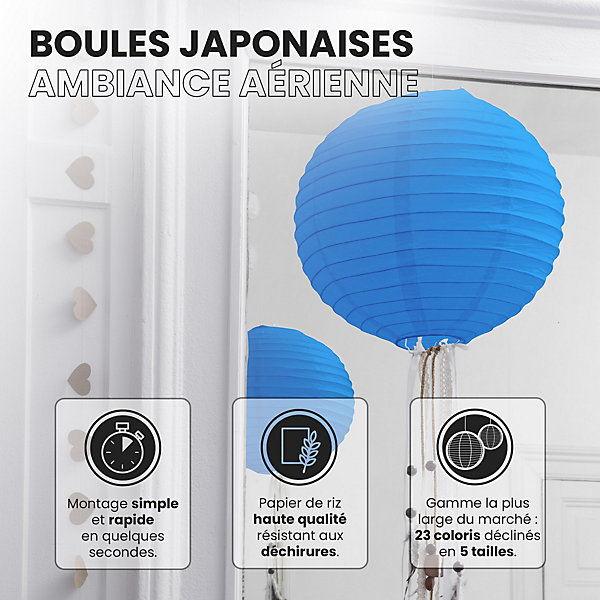 Lot de 12 Boules Japonaises Bleu Roi 20 cm