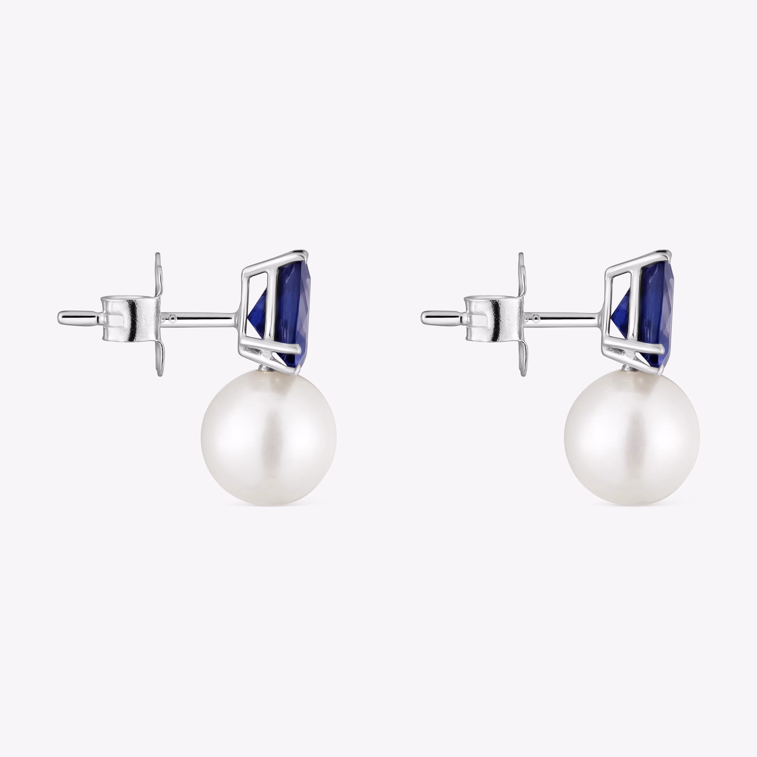 Pendientes de oro blanco, iolita y perla cultivada Ivette