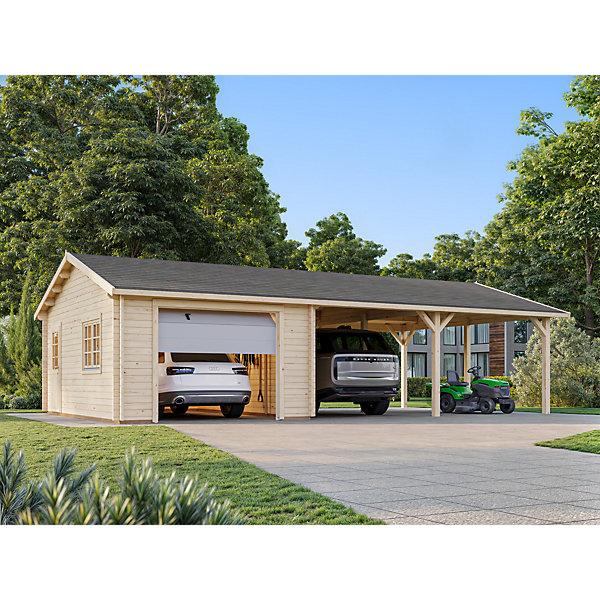Garage en bois Roger porte sectionnelle 19m²   carport 33,2m² Palmako