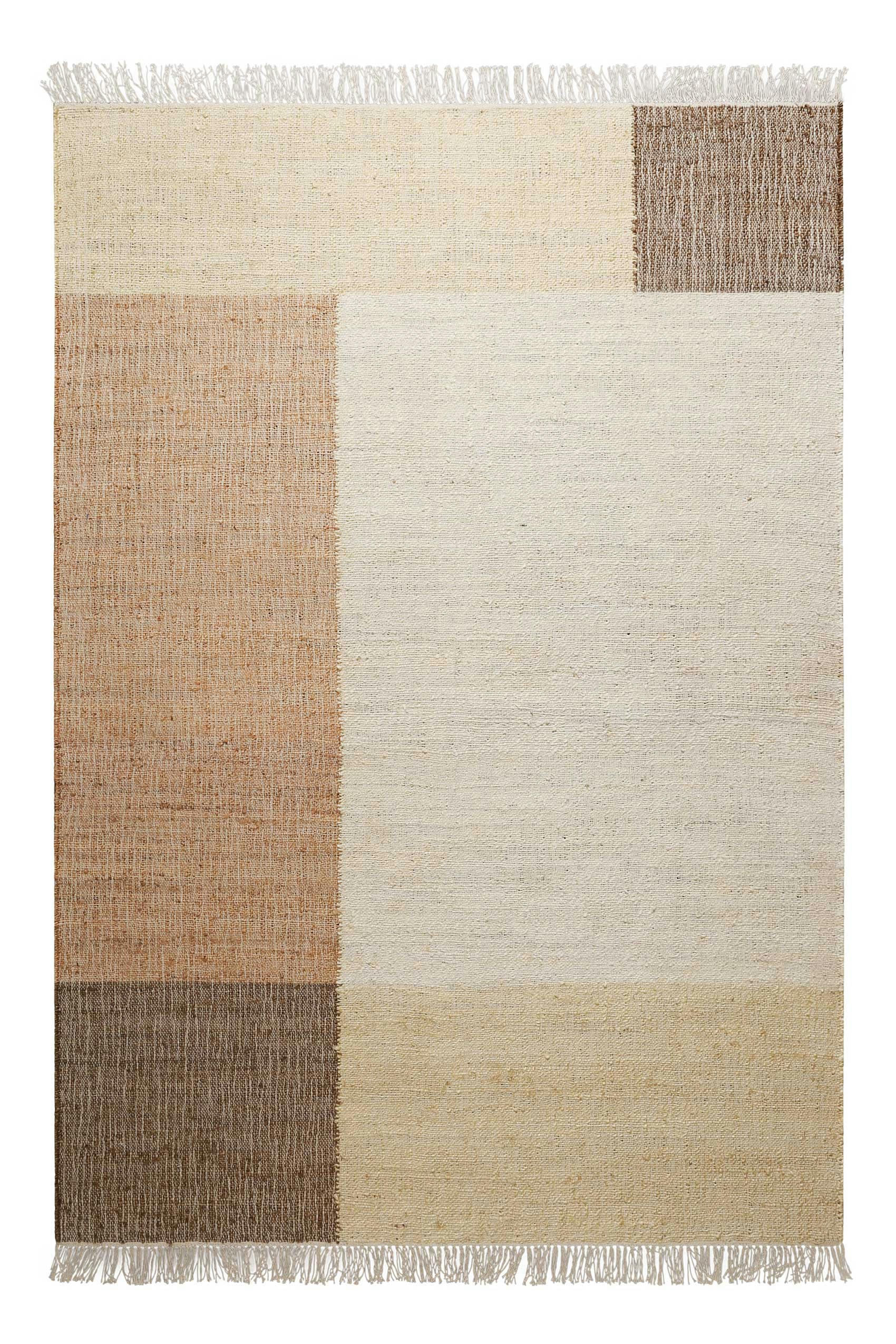 VALENTIN - Tapis plat tissé main à franges beige et brun 80x150