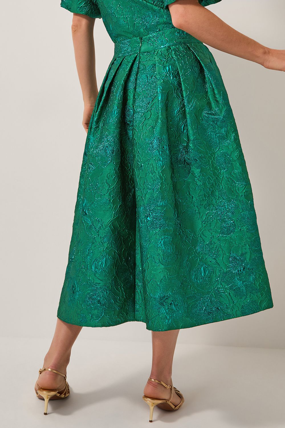 Monsoon Jolene Floral Jacquard Midi Skirt Green