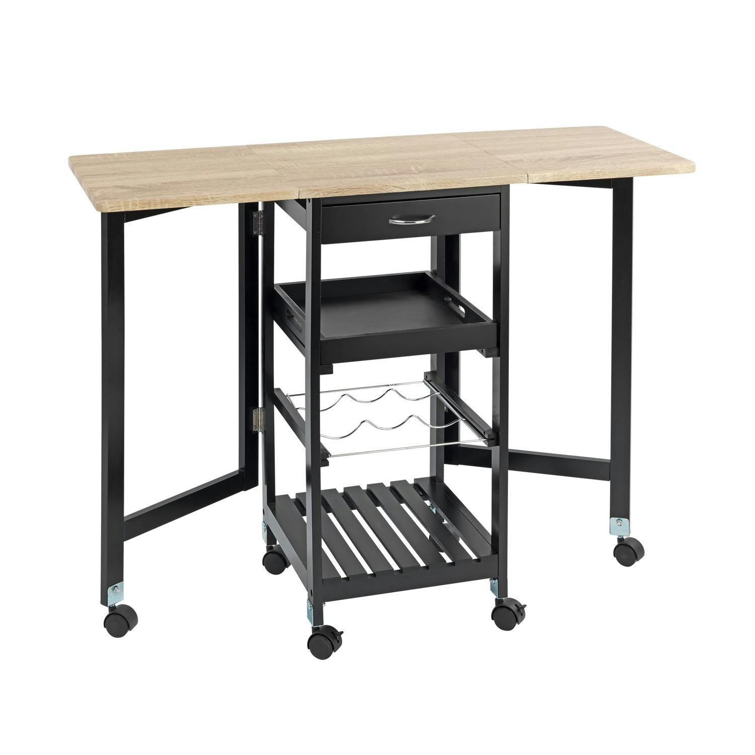 - Desserte de cuisine dépliante 6 roulettes noir