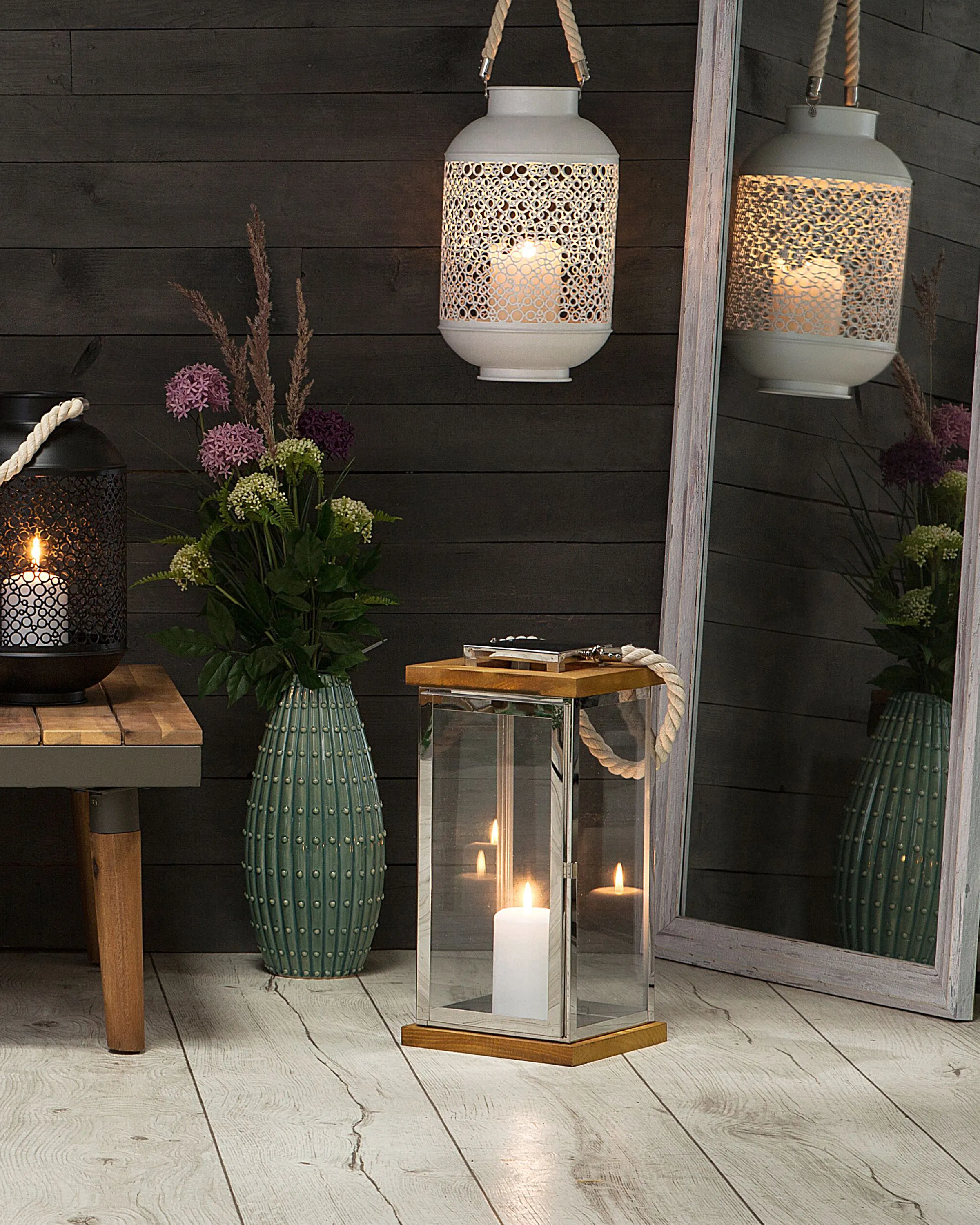 Lantern BORNEO Metal 41 cm Silver