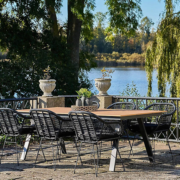 CLIFF - Table de Jardin Plateau en PE Aspect BoisPieds en Aluminium Noir