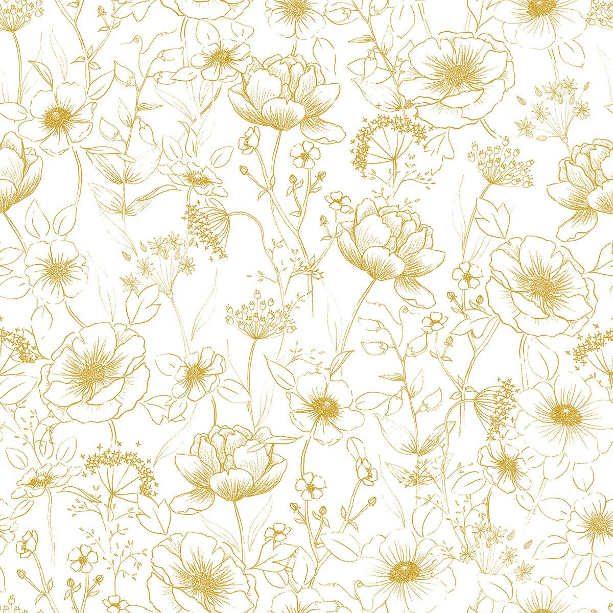 BOTANY - Papier peint bucolique fleurs en Papier Moutarde 50cm x 10m