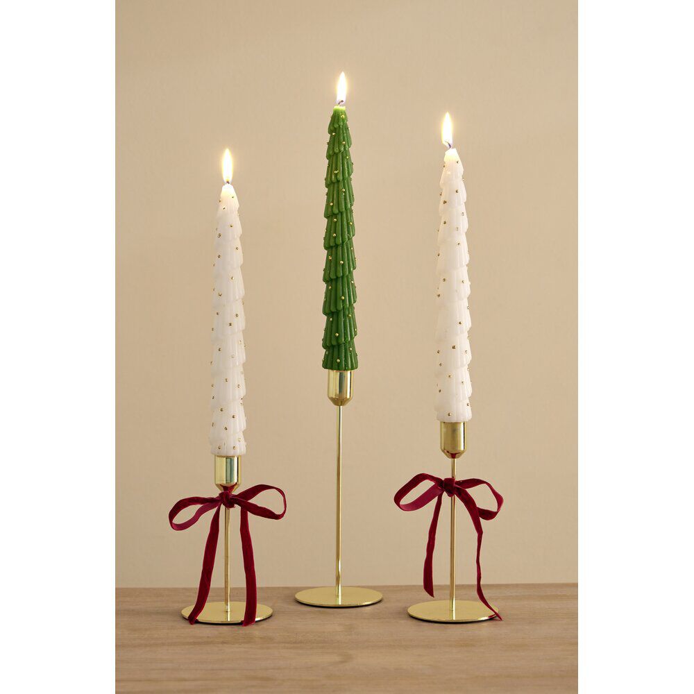 Bougie chandelle x2 forme sapin Ø4xH25cm (2 modèles)