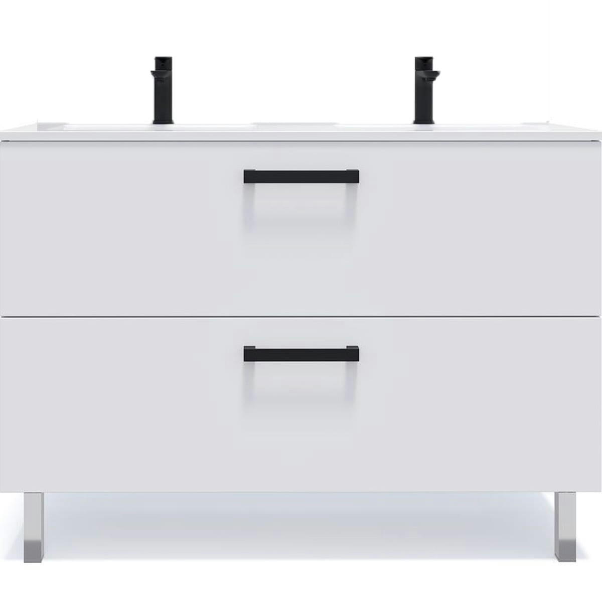 CHELSEA - Meuble salle de bain double vasque 120cm 2 tiroirs Blanc