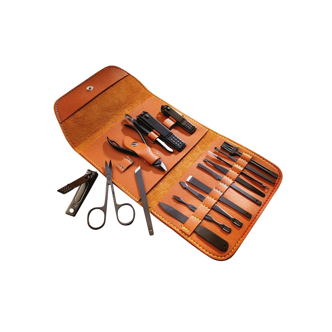 mysmartbuy 17pc Manicure or Pedicure Tool Set with Brown Faux Leather Wallet