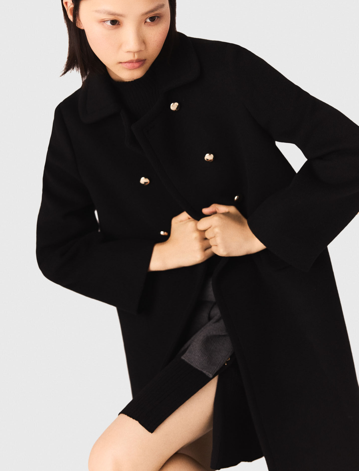 Manteau long en laine melangée
