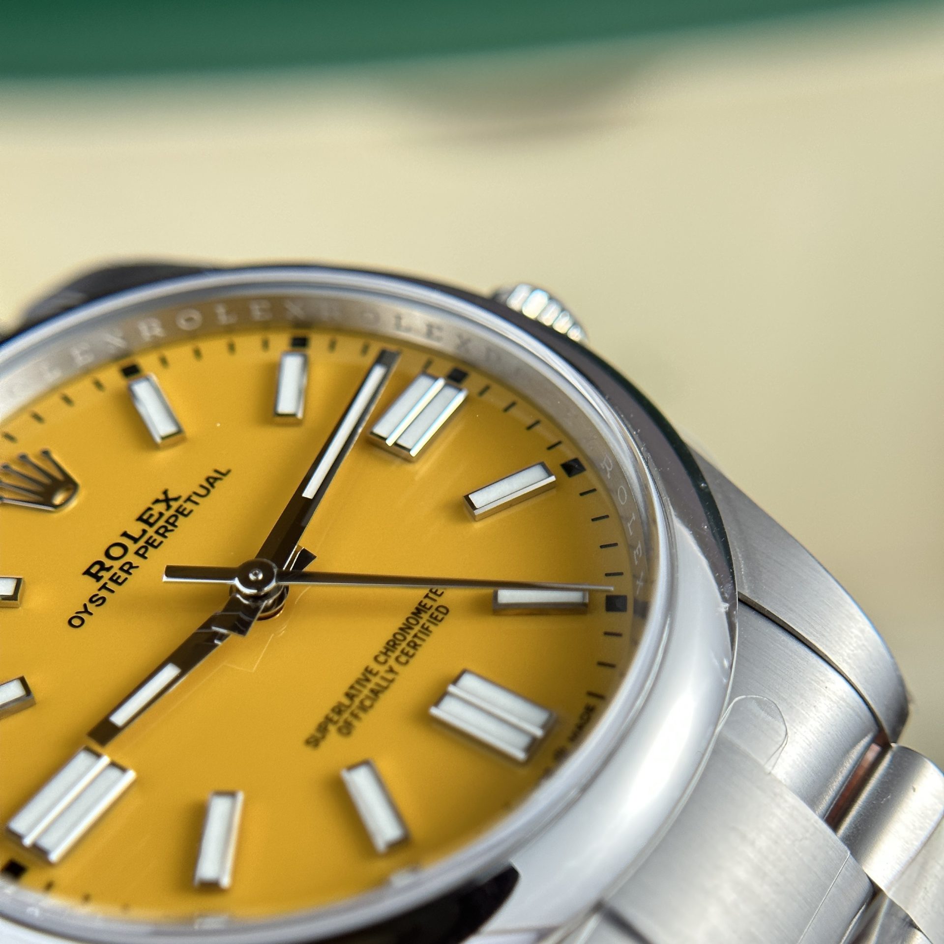 Rolex Oyster Perpetual 124300 904L Steel Yellow Dial 41mm Oyster Super Clone