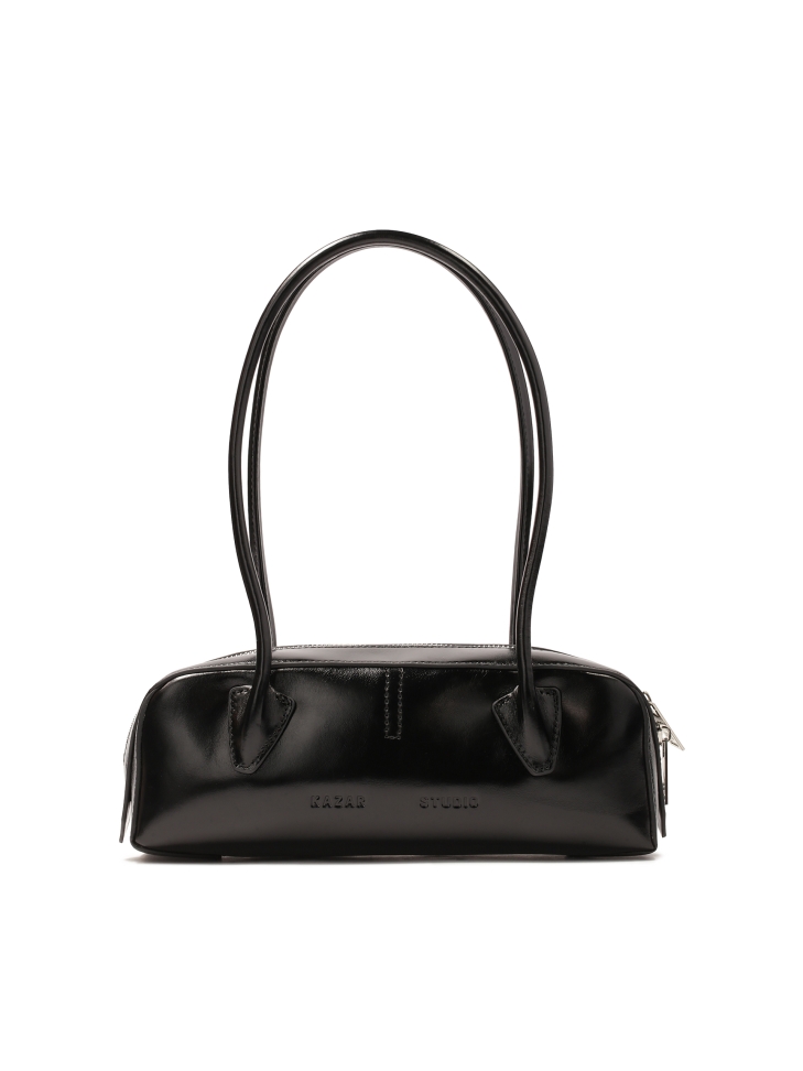 Black shoulder bag with oblong shape