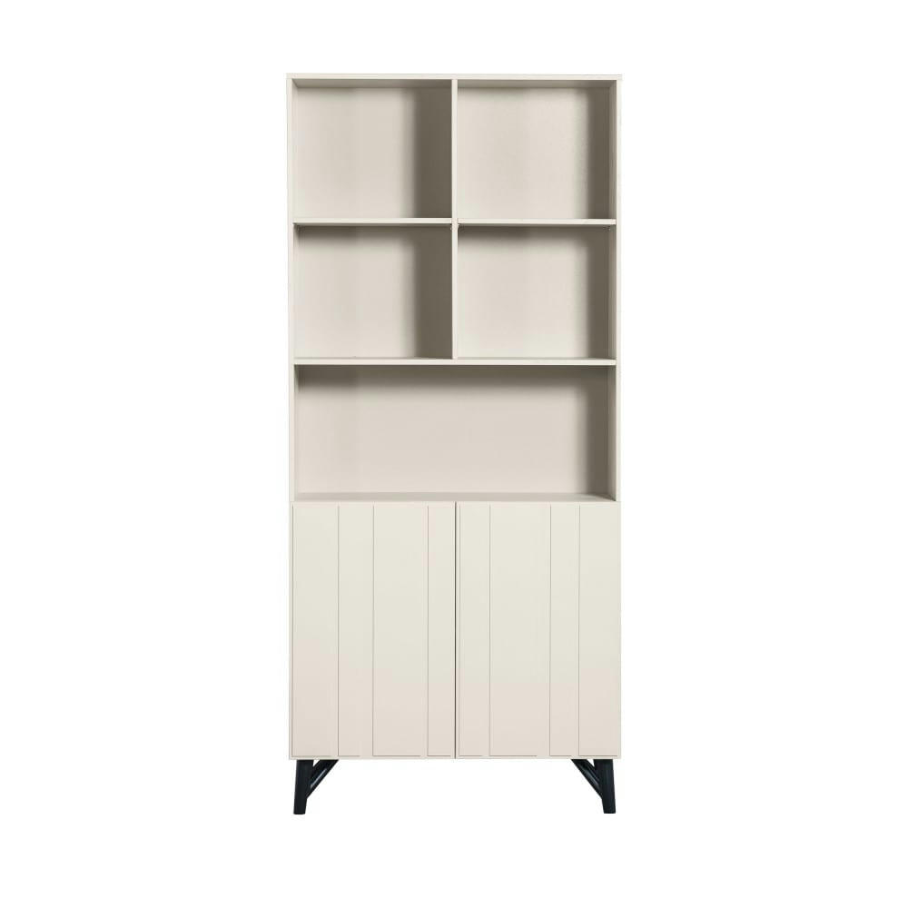 MILLER - Buffet haut 2 portes, 5 niches en bois H200cm blanc