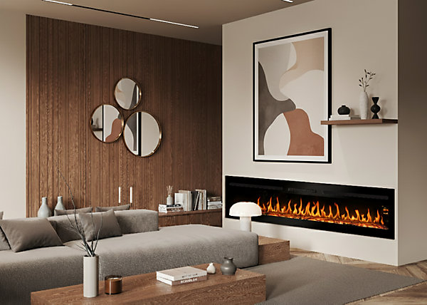 CHEMIN'ARTE - Cheminée électrique Encastrable Elysée 5XL 182 cm Effet Flammes LED, Chauffage programmable, Télécommande