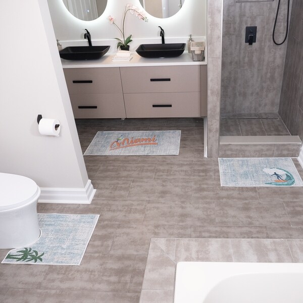 US States Design 3 Piece Bathroom Rugs Set - Non-Slip Ultra Thin Bath Rugs for Bathroom Floor - Washable Bathroom Mats Set