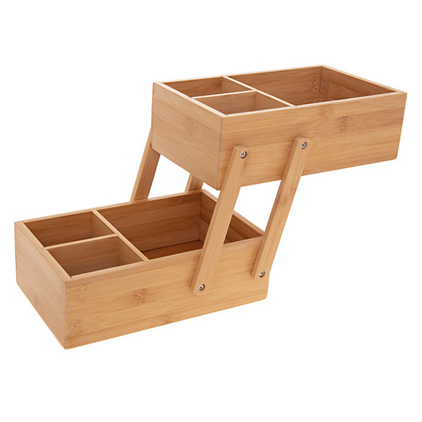 Organiseur de salle de bains 2 niveaux, 6 compartiments, bambou, Five Simply Smart Tidy