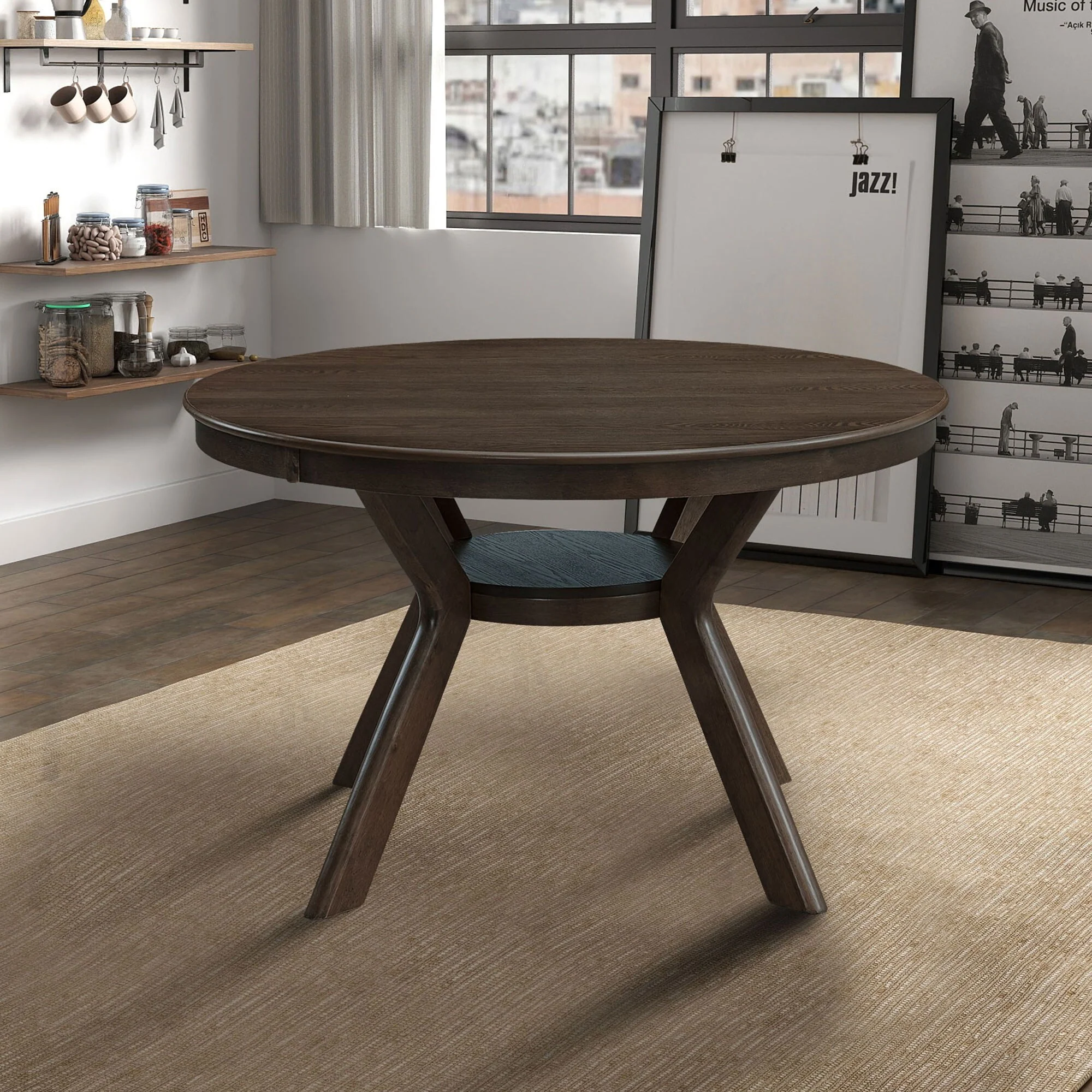 47.24'' Modern Round Dining Table with Sturdy Base and Wooden Legs, Seats 4 to 6 People, Suitable for Dining Room, Living Room