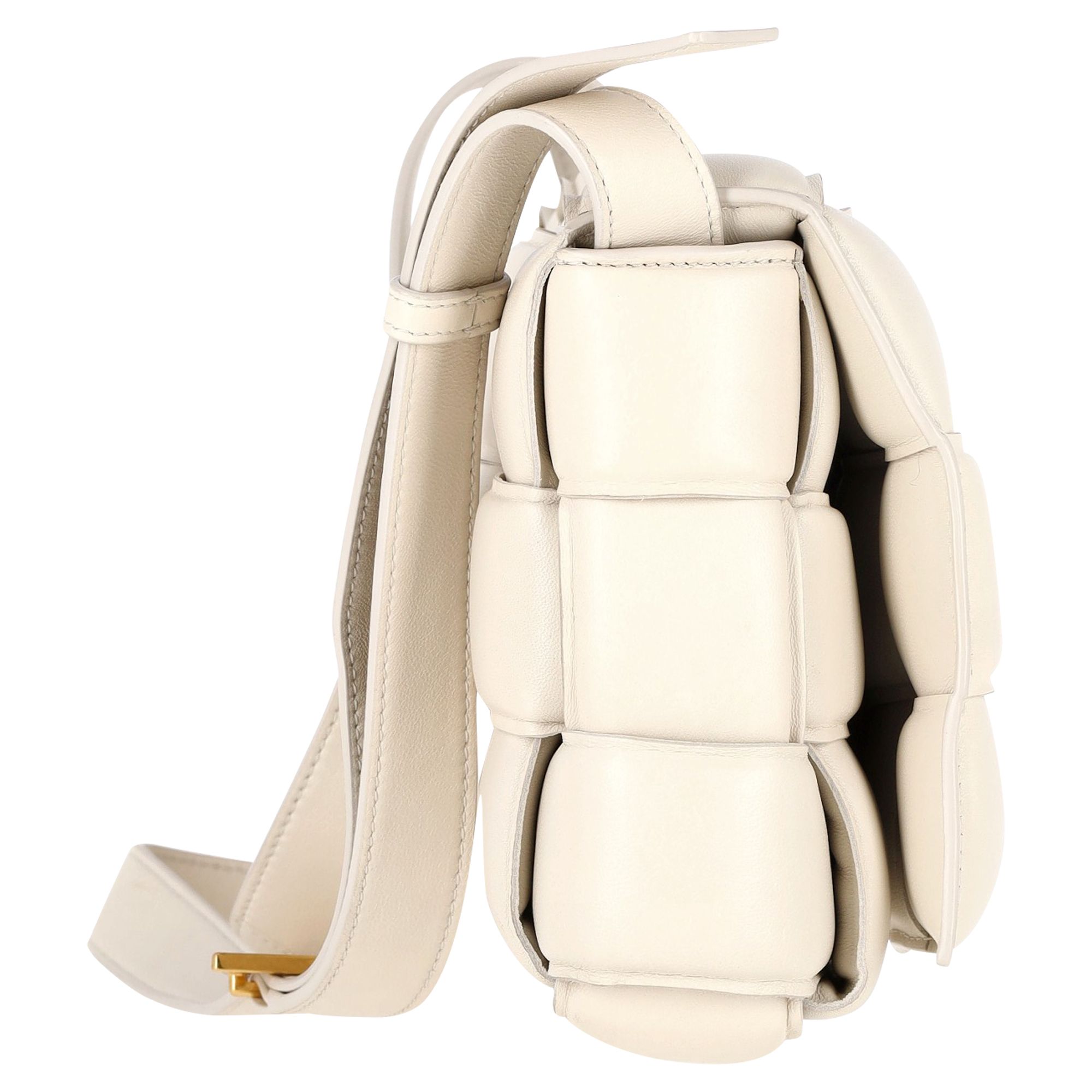 Bottega Veneta Preloved Padded Cassette Bag in White Lambskin Leather