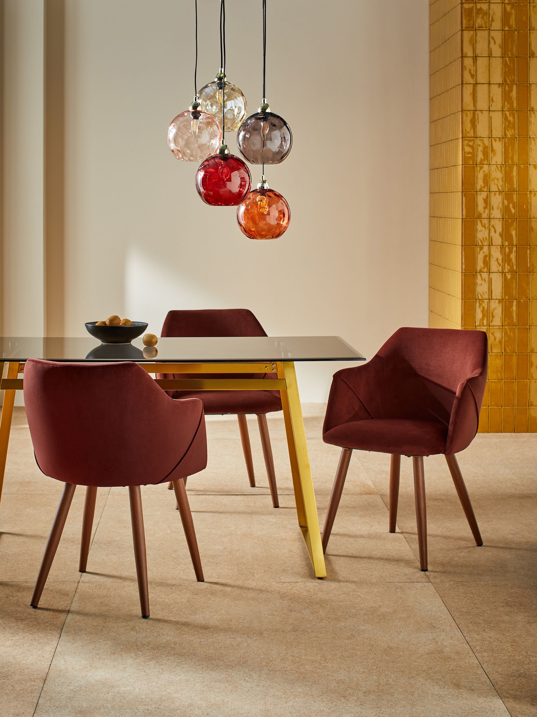 Set of 2 Lule Arm Dining Chairs in Rust Red and Walnut Effect Legs