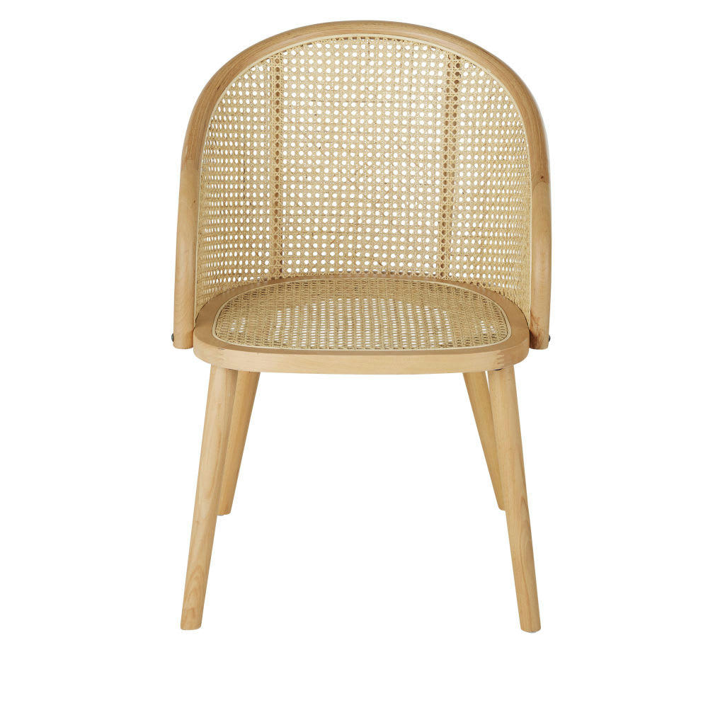 Sockette - Fauteuil de table en bois de hêtre et cannage en rotin beige