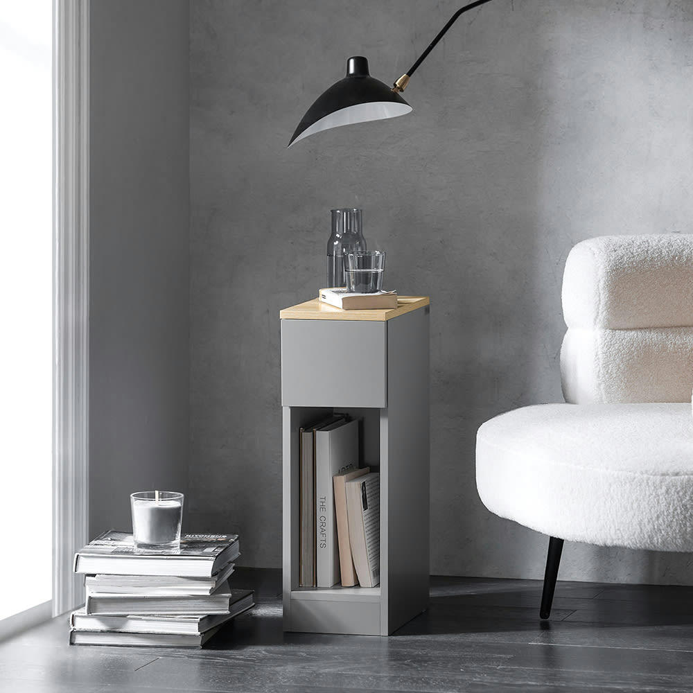 - Table de chevet 1 tiroir 1 compartiment en aggloméré gris