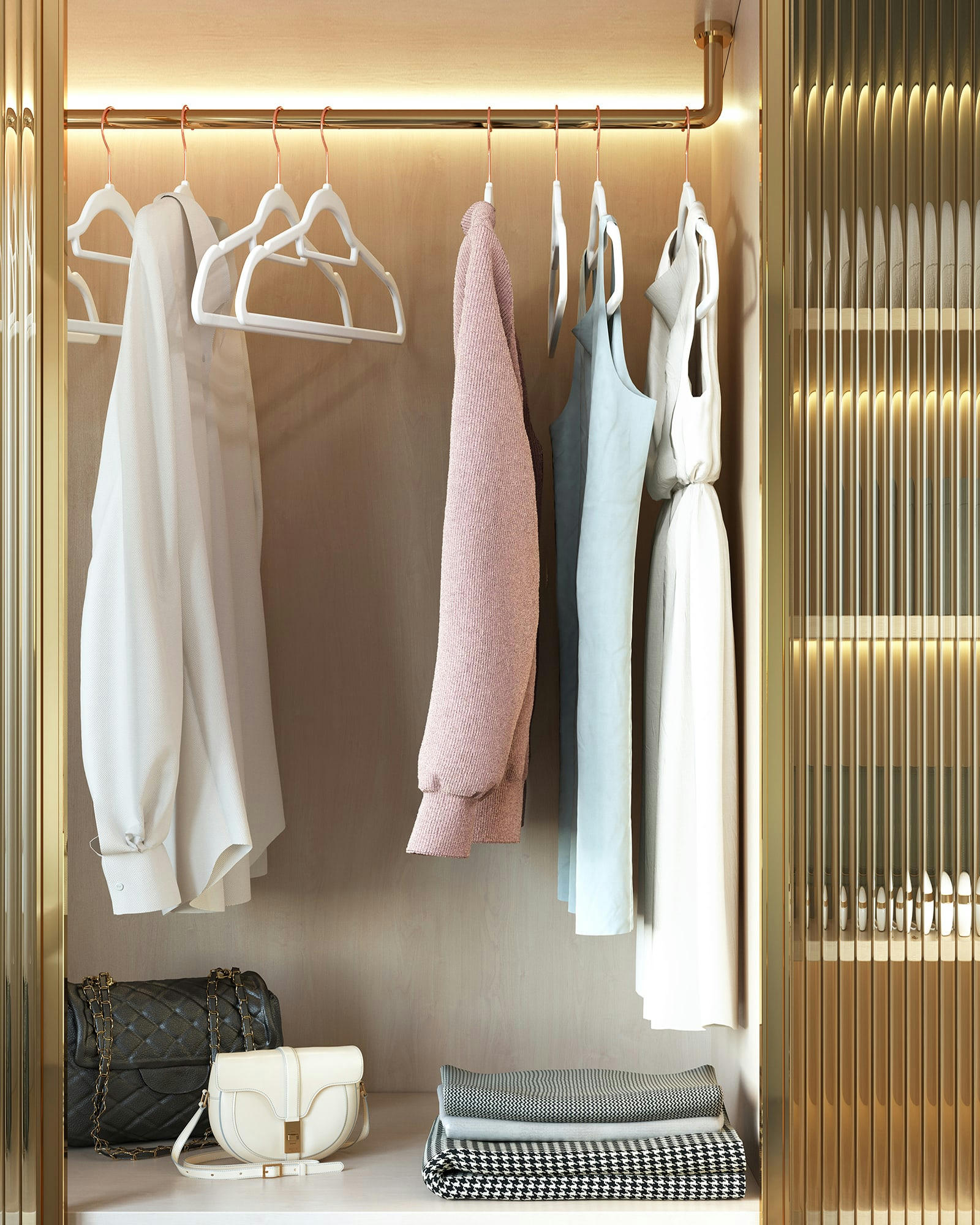 - Cintre en velours antiglisse pivotant à 360° blanc et rose lot de 50