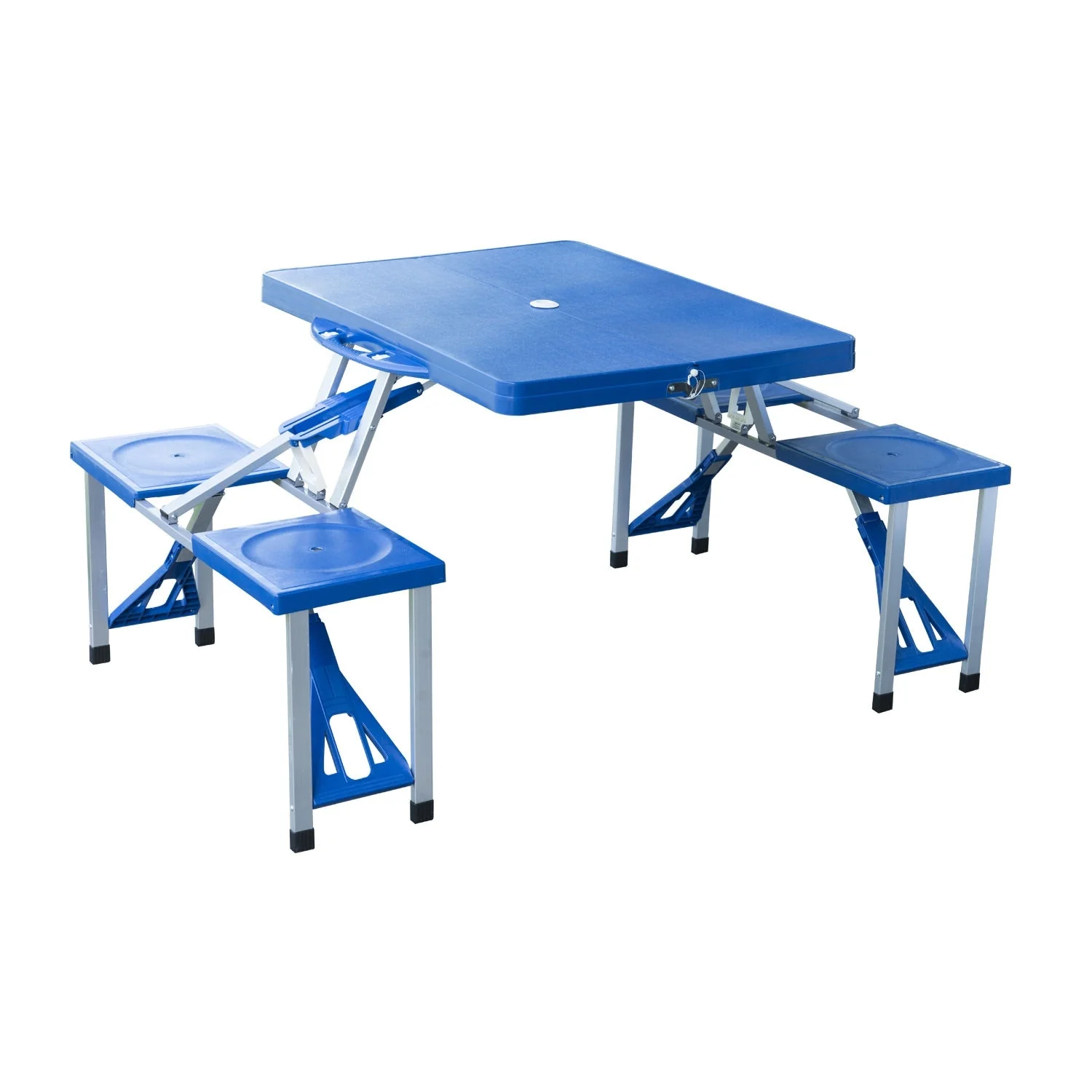 Outsunny Blue Aluminum Portable/Folding Outdoor/Camp Suitcase Picnic Table with 4 Seats