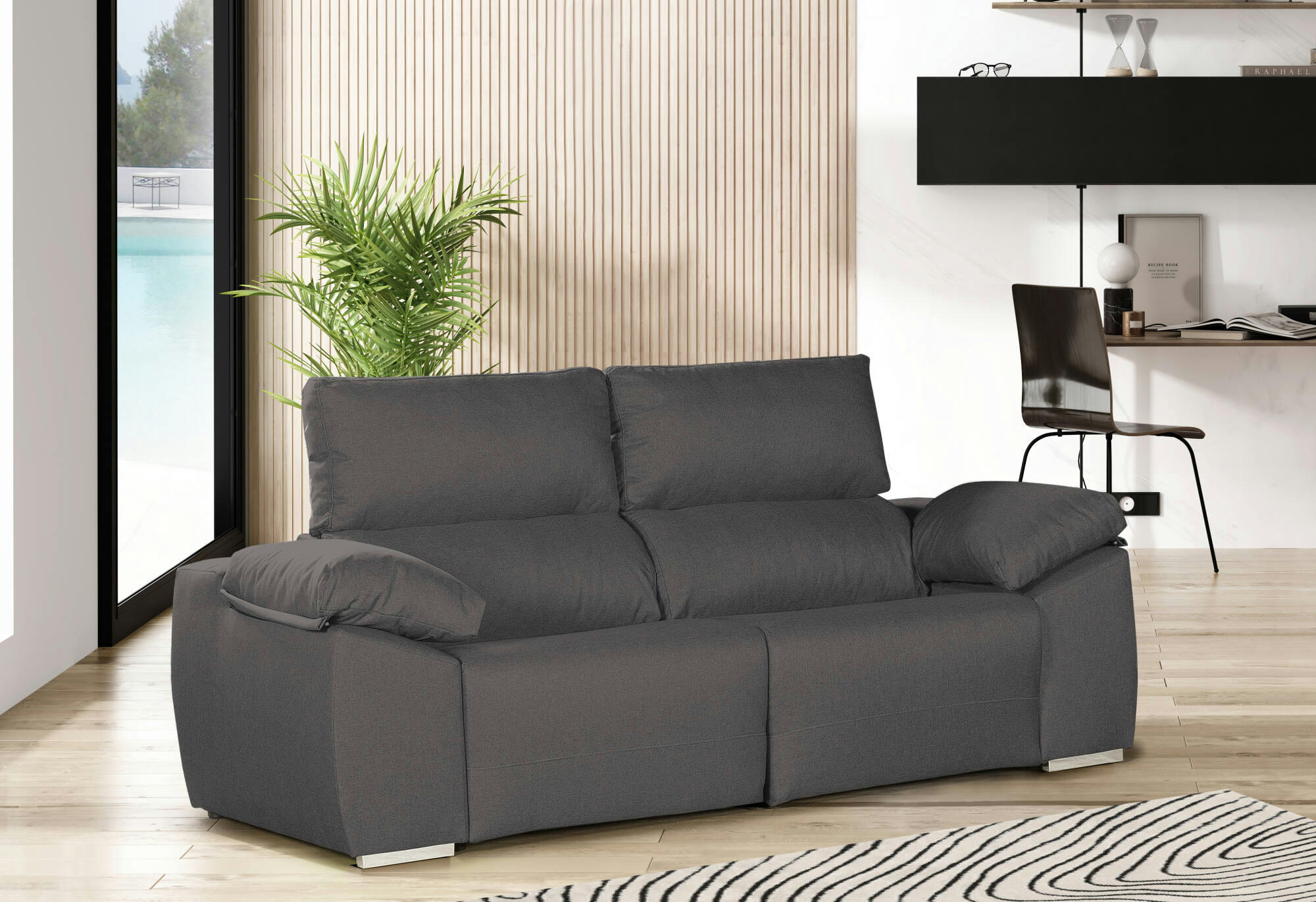 DMOUSSE - Canapé fixe 2 places en tissu anthracite