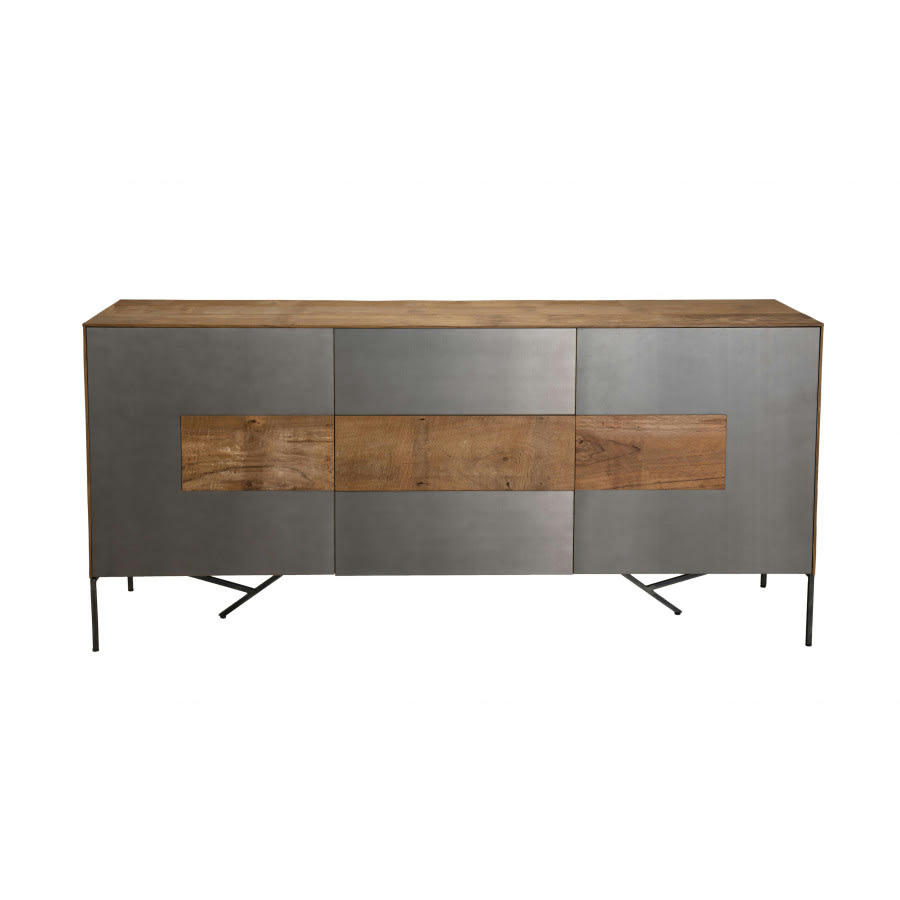 MADISON - Buffet 2 portes 3 tiroirs teck recyclé pieds en métal gris anthracite