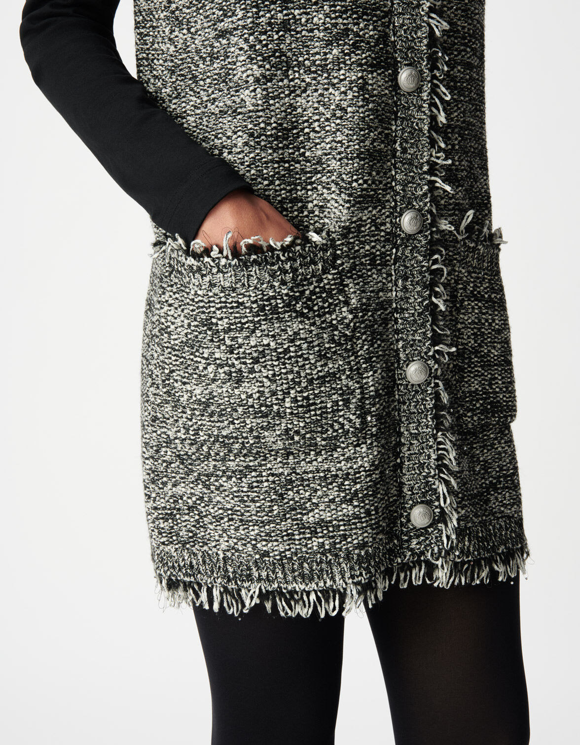 Robe housse noire façon tweed Femme
