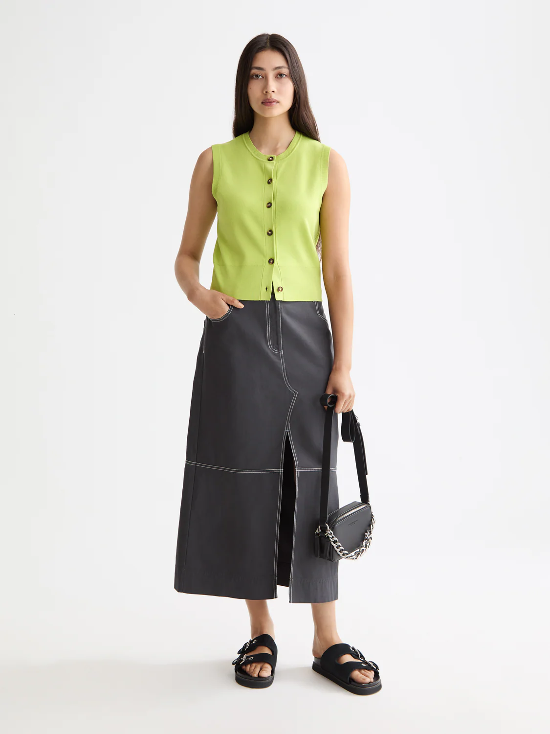 Workwear Midi Skirt With Front Slit