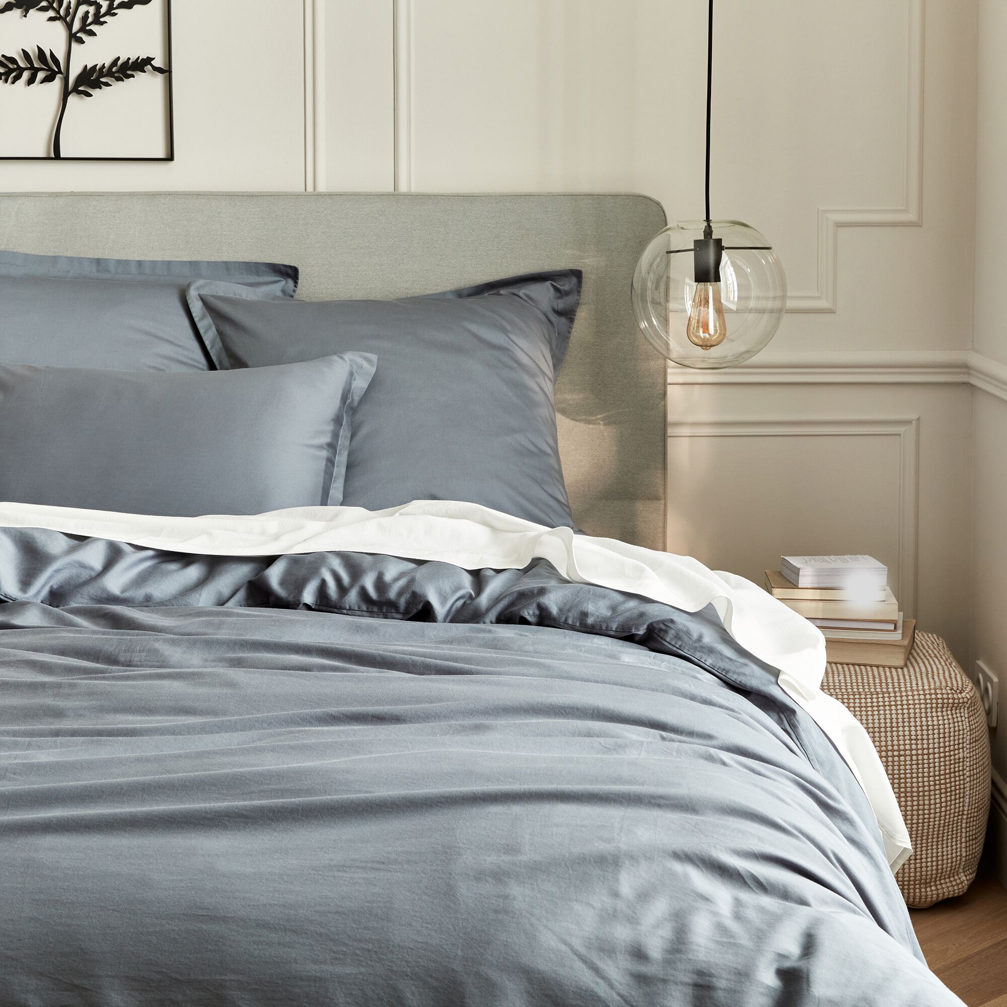 SATINE - Drap plat en satin lavé 270x300cm - blanc ventoux
