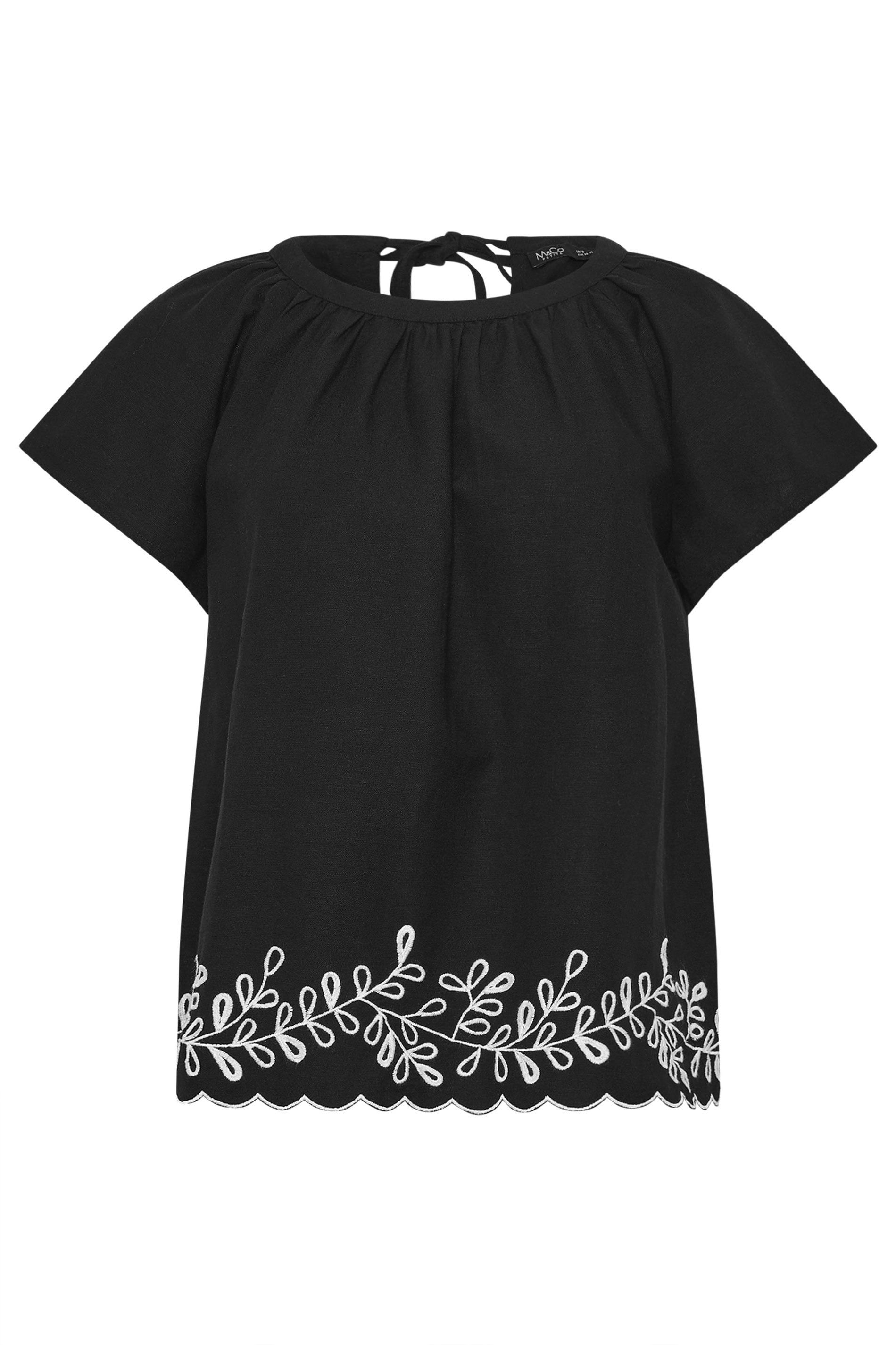 M&Co Petite Embroidered Tie Back Blouse