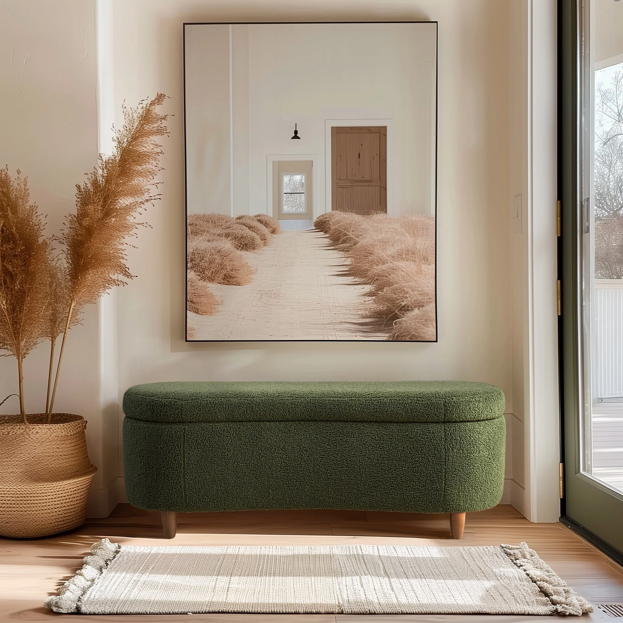 INK+IVY Bailey Taupe Boucle Flip Top Storage Bench