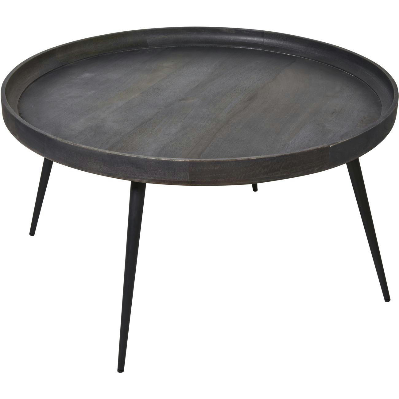 ZARAGOZA - Table basse grise plateau bois massif pieds métal noir