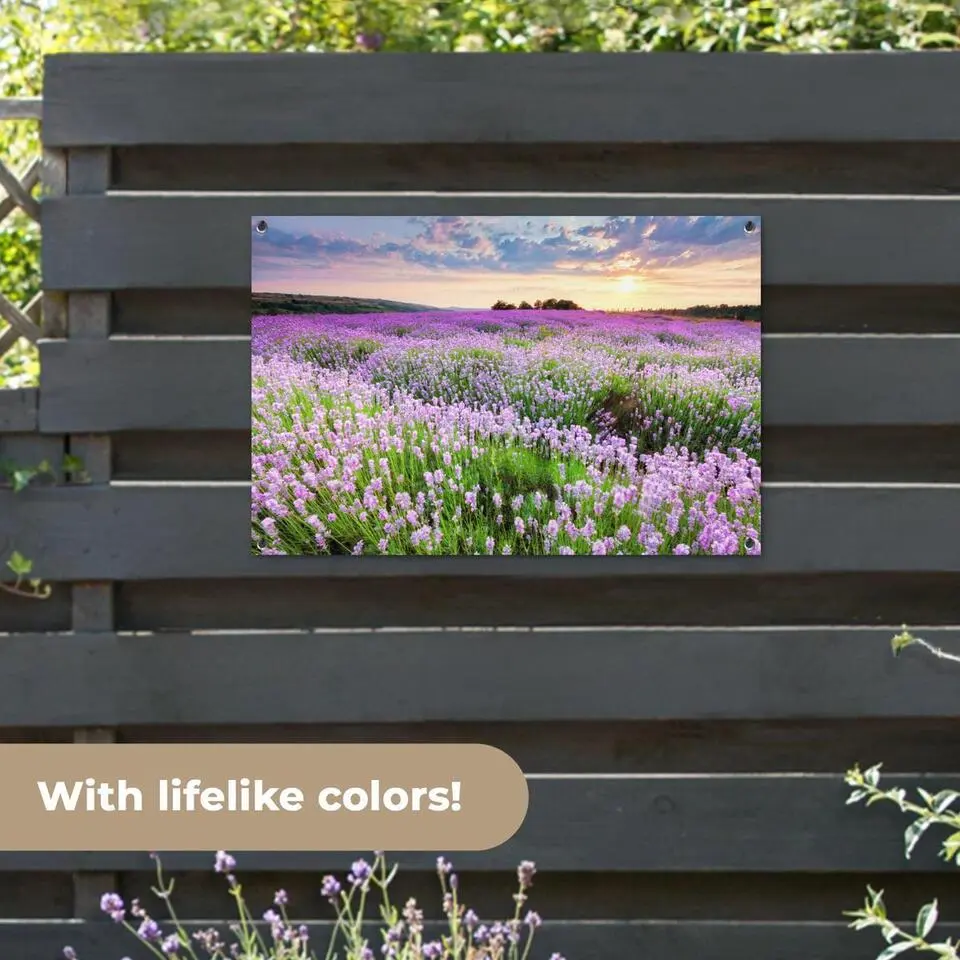 MuchoWow Tuinposter 90x60cm Bloemen Lavendel Paars Lucht