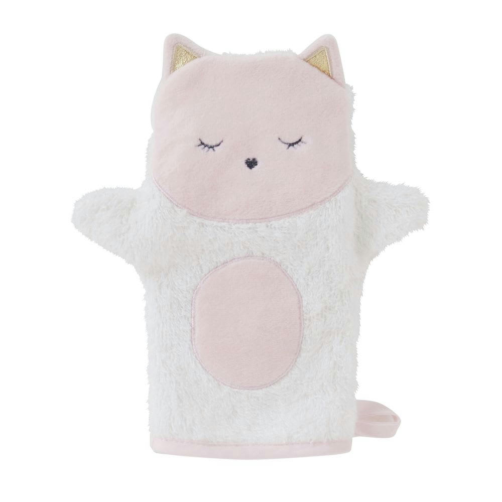 LILA - Sortie de bain bébé en coton blanche avec tête de chat 80x80