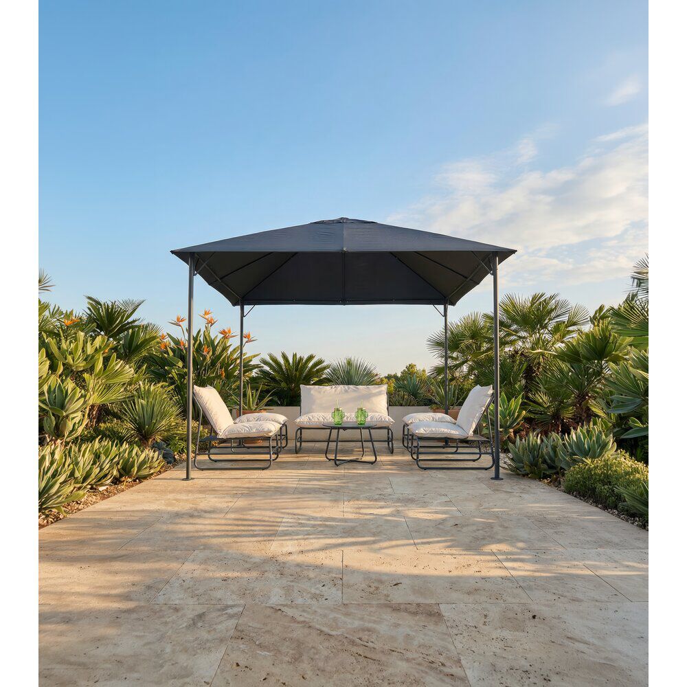 Tonnelle carrée Noumea 9m&sup2; gris anthracite 300x300xH260cm