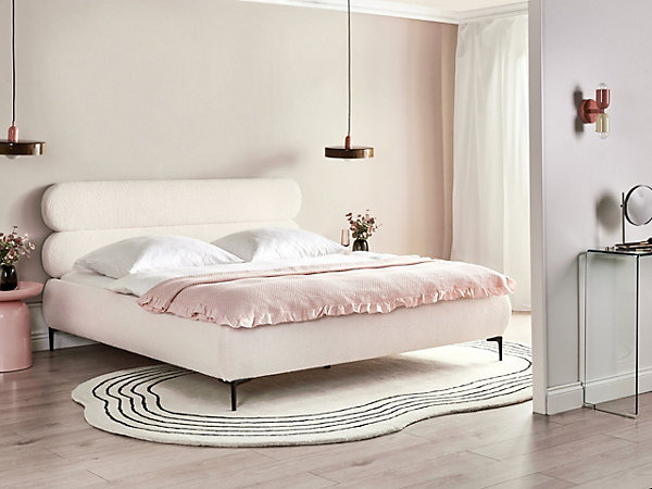 Lit avec sommier Bouclé LESSAY 180 x 200 cm Blanc cassé