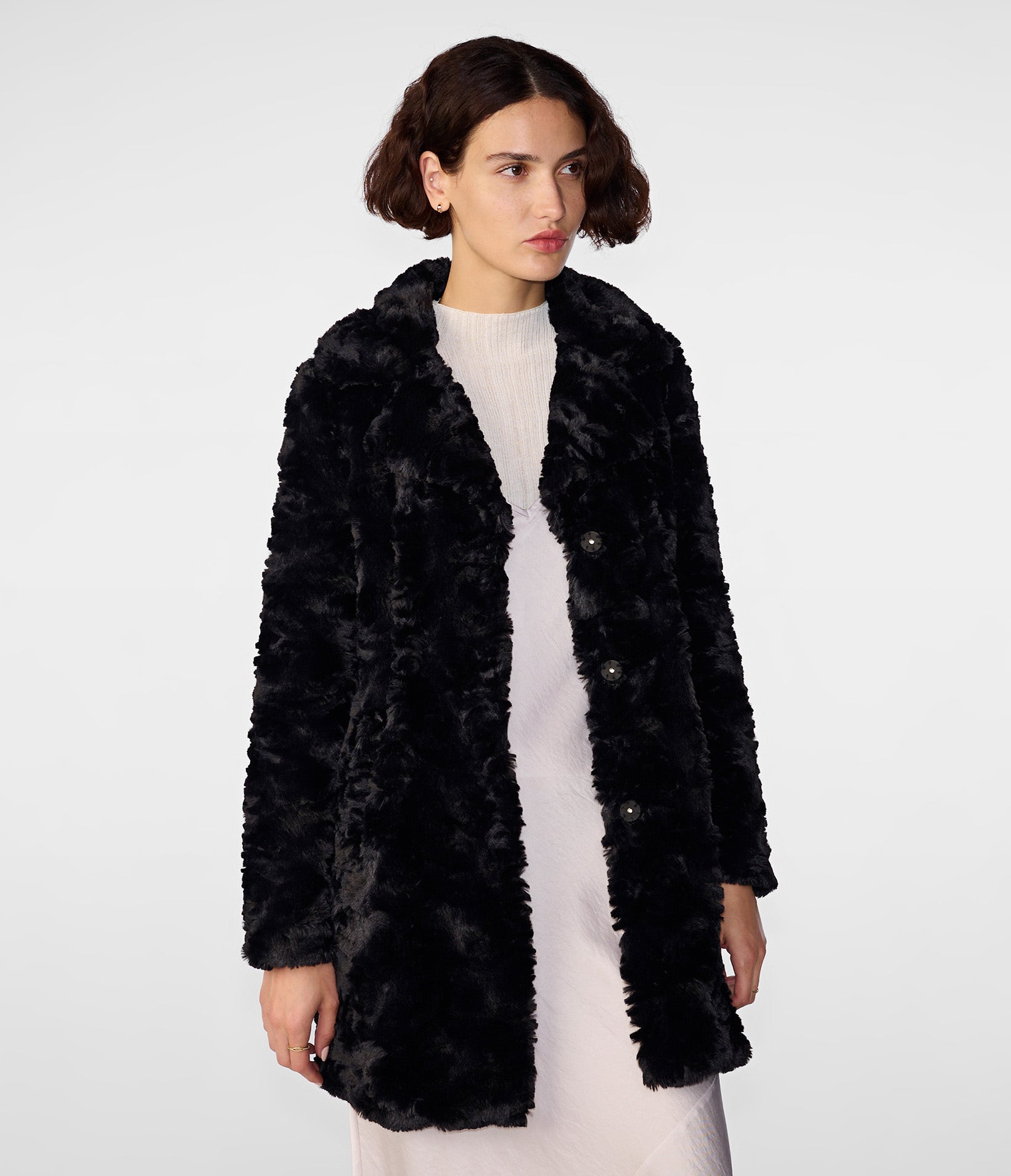 Classic Textured Faux Fur Coat