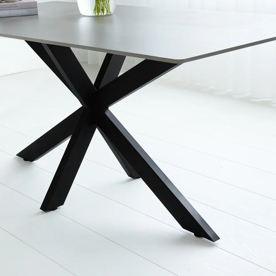 Eettafel Edin 230x100 cm marmerlook grijs - Stoneware - Grijs