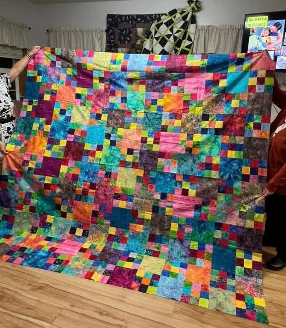 Handmade Batik King Queen Size Unfinished Quilt Top 98x90 Patchwork Floral Blanket Modern Bed