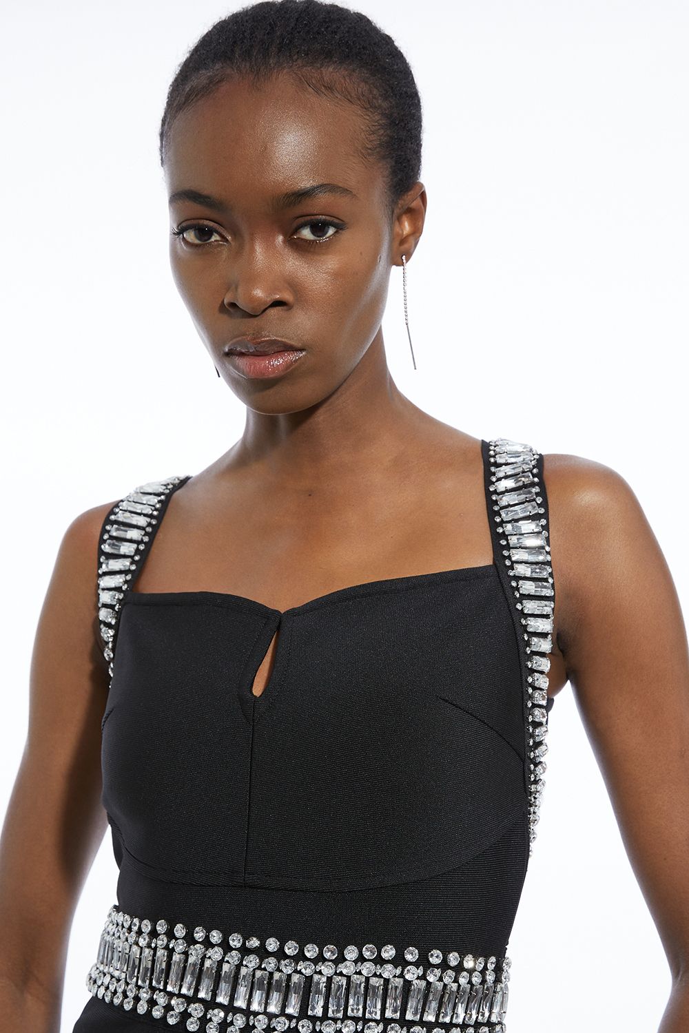KarenMillen Bandage Figure Form Knit Embellished Maxi Dress