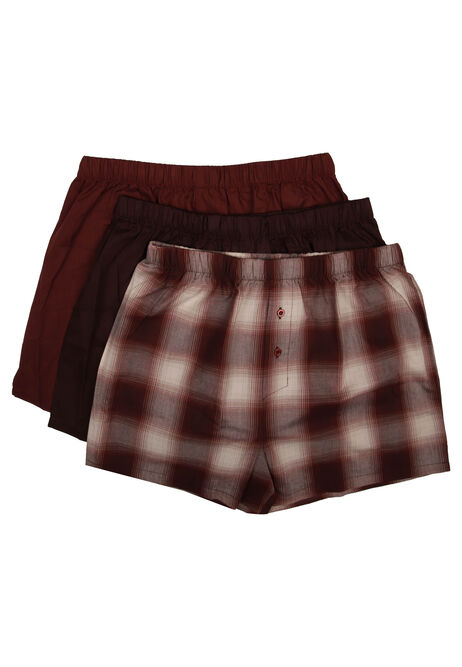 Mens 3pk Burgundy Check Woven Boxers