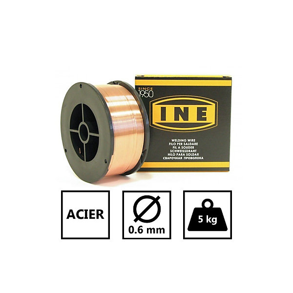 Fil acier SG2 0.6mm 5kg -soudage MIG-MAG Bobine de fil diamètre 200mm INE