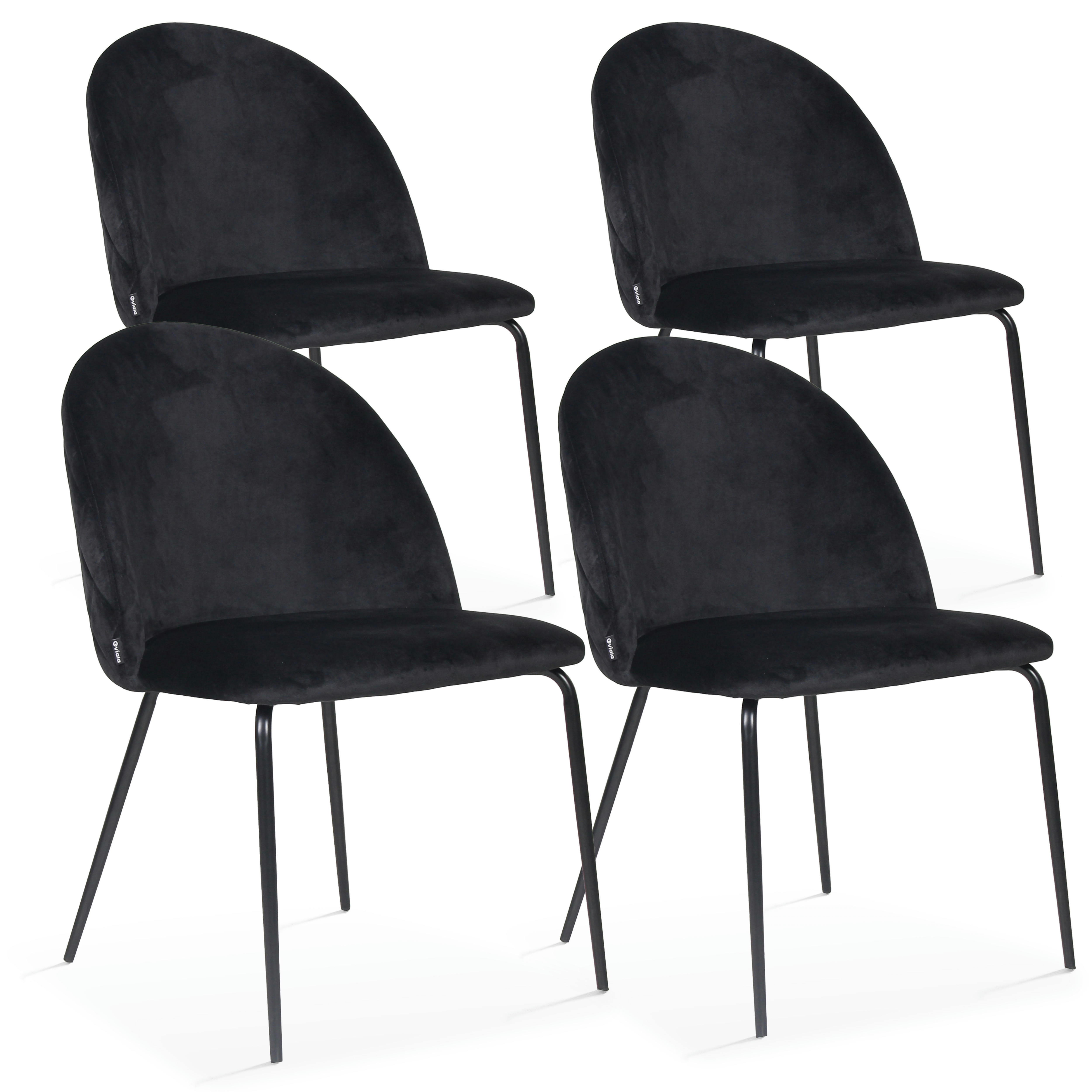 CHESTER - Lot de 4 chaises en velours noir