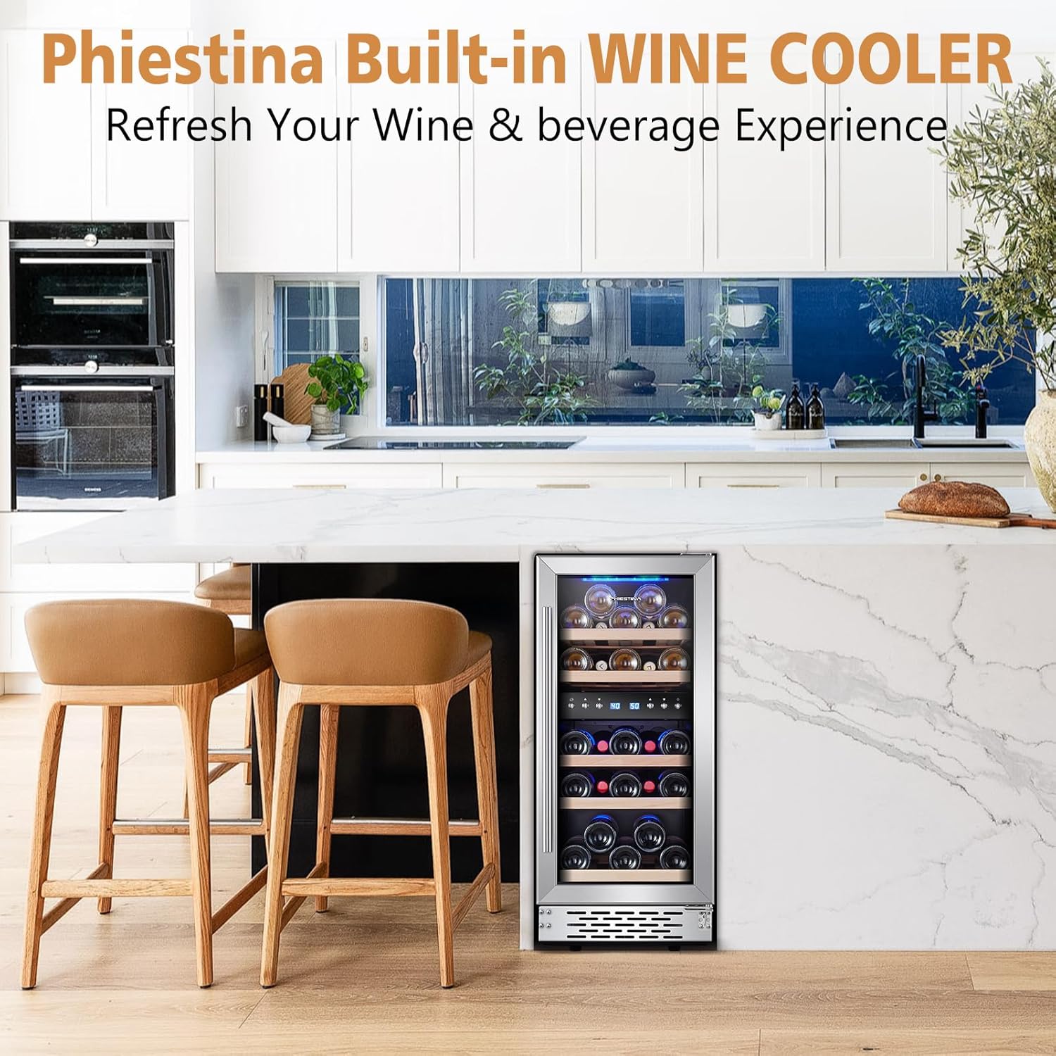 Phiestina 29 Bottles Wine Fridge, 15 Inch Dual Zone Wine Cooler Refrigerator Under Counter Cooling with Digital Memory, Auto Defrost Built-in/Freestanding