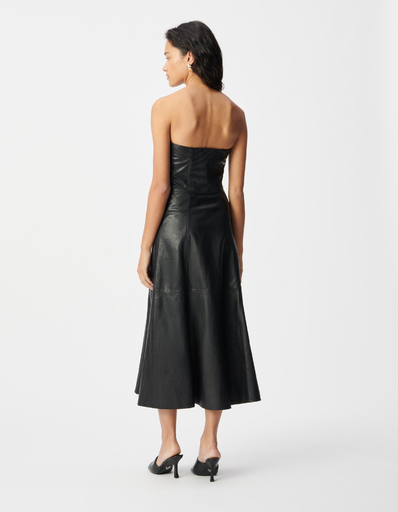 Robe midi bustier noire cuir Femme