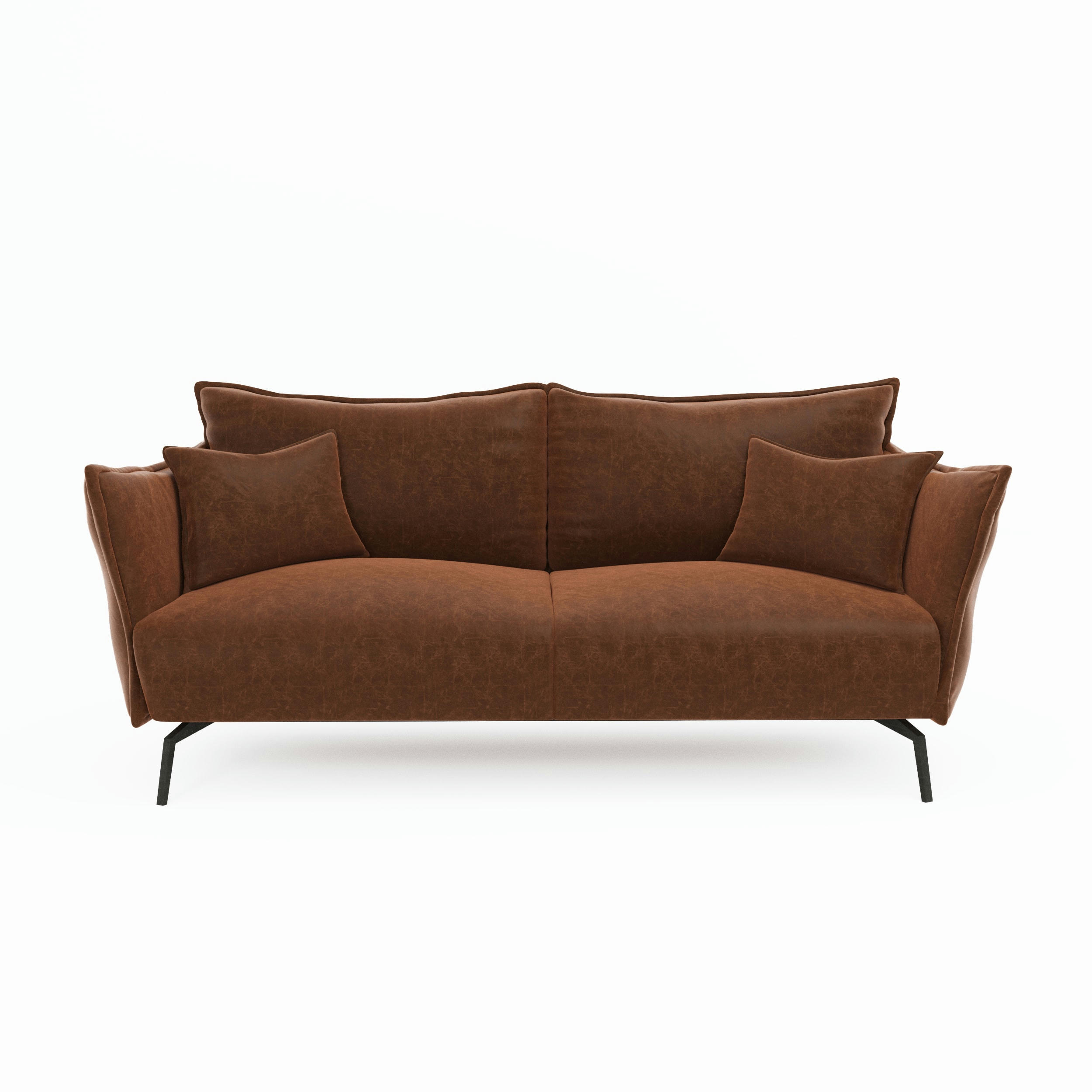 LENNY - Canapé 4 places tissu effet cuir vintage cognac