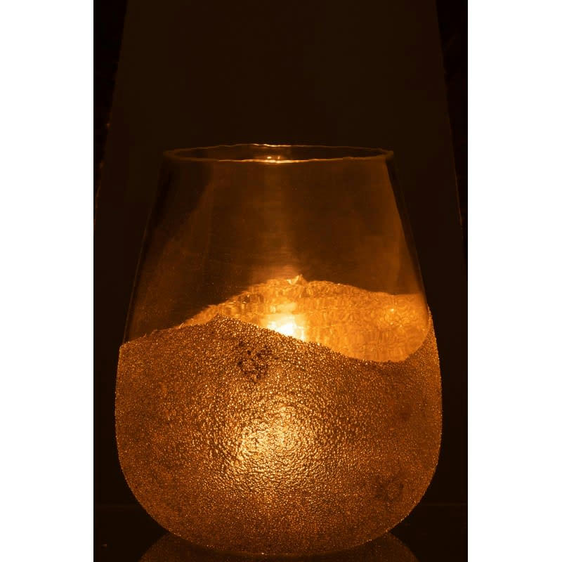 1/2 PERLES - Photophore rond verre or H31cm